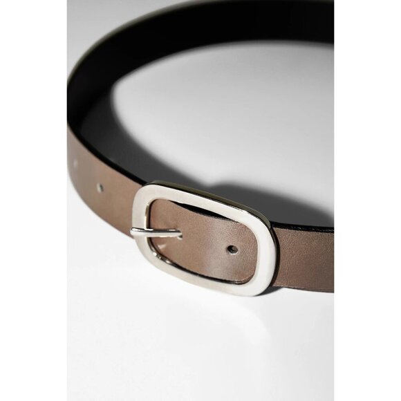 NWOT Zara taupe brown leather belt with silver hardware, 38.25" long - Picture 6 of 16